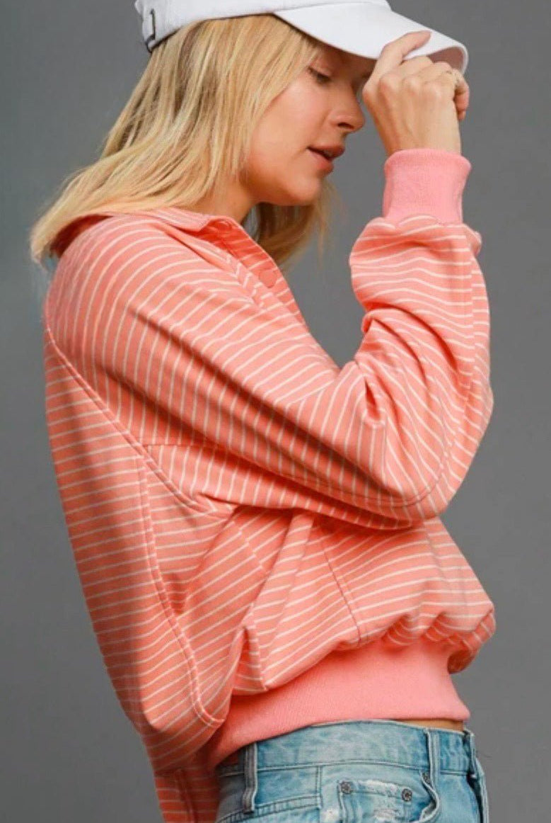 Peaches & Cream Henley Style Sweatshirt - Fleur - De - Lis Boutique