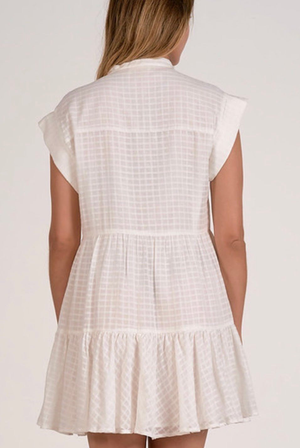 Elan Off White Windowpane Short Sleeve Mini Dress - Fleur - De - Lis Boutique