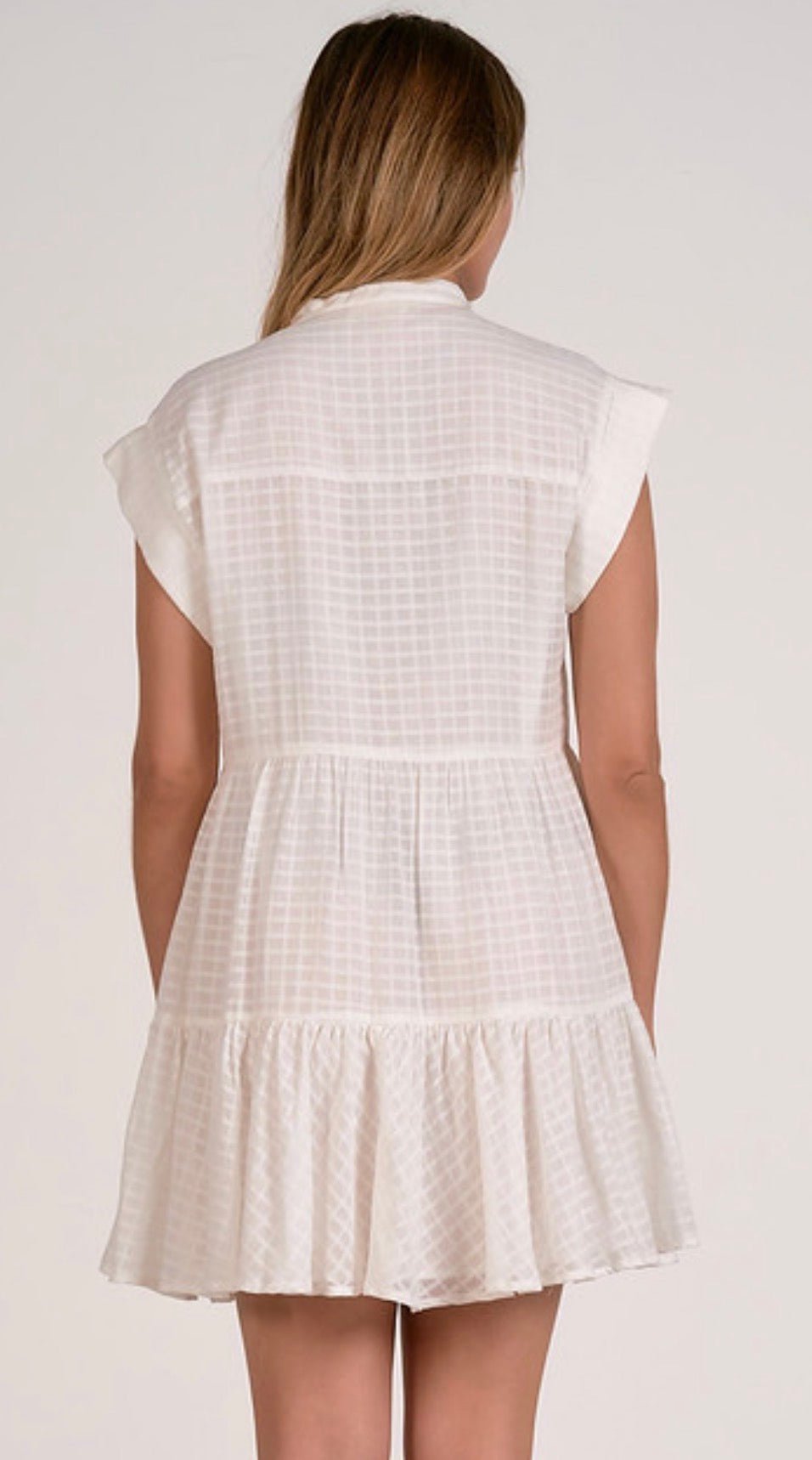 Elan Off White Windowpane Short Sleeve Mini Dress - Fleur - De - Lis Boutique