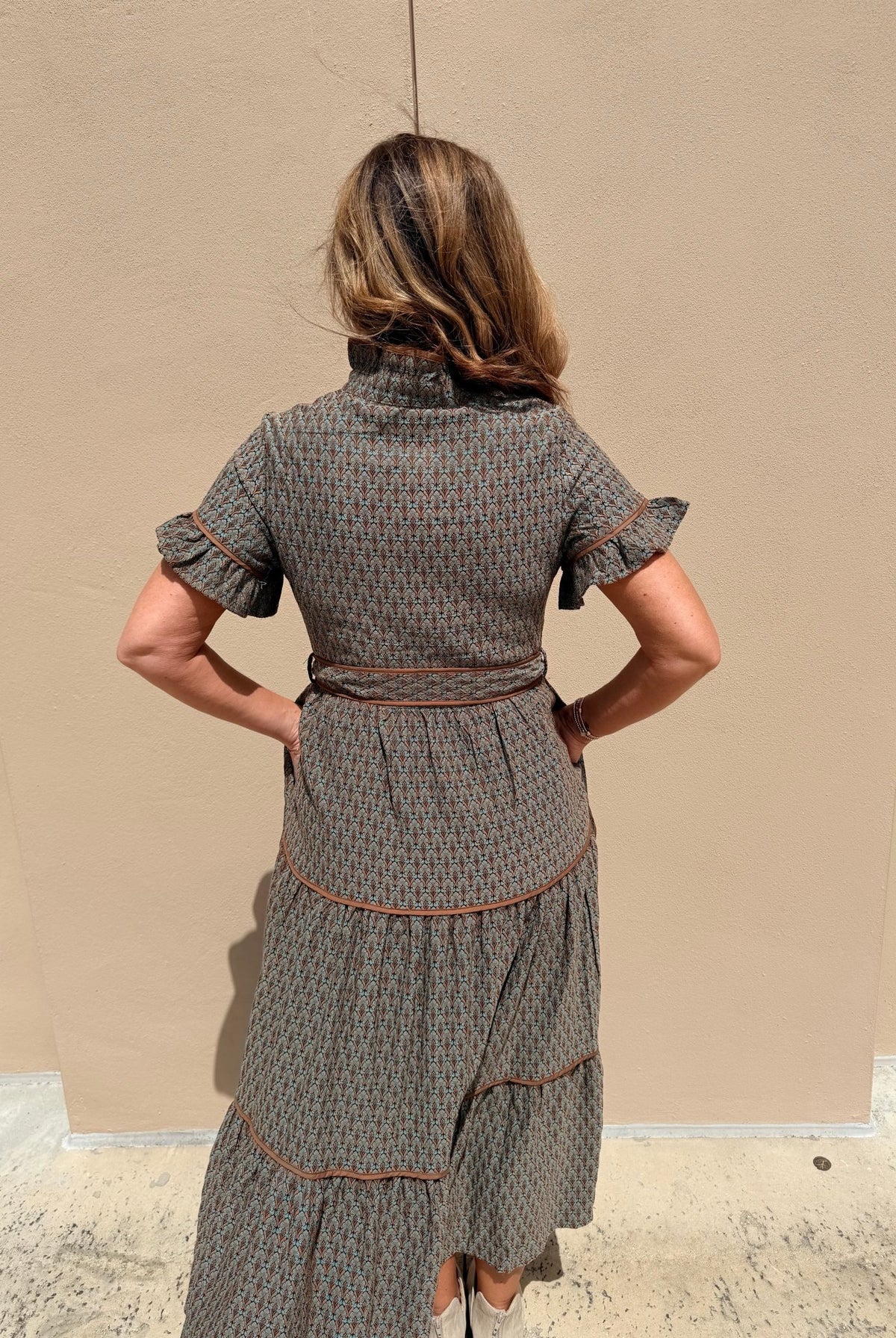 Sincerely Ours Lena Dress Amber Leaf Jacquard - Fleur-De-Lis Boutique