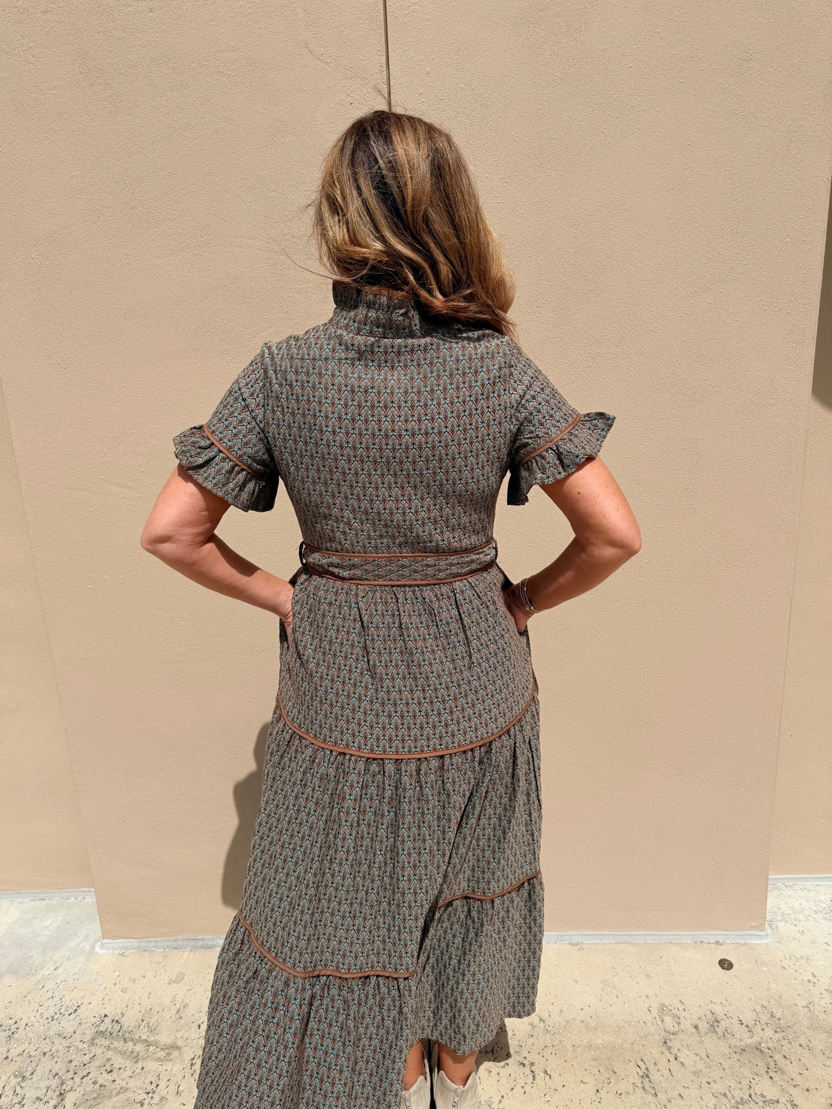 Sincerely Ours Lena Dress Amber Leaf Jacquard - Fleur-De-Lis Boutique