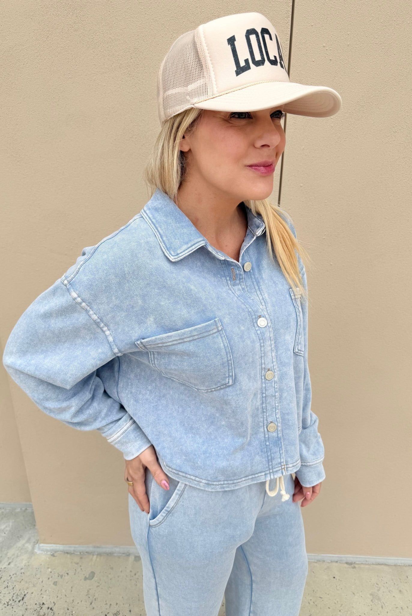 Dex Cropped Knit Overshirt Washed Light Blue - Fleur - De - Lis Boutique