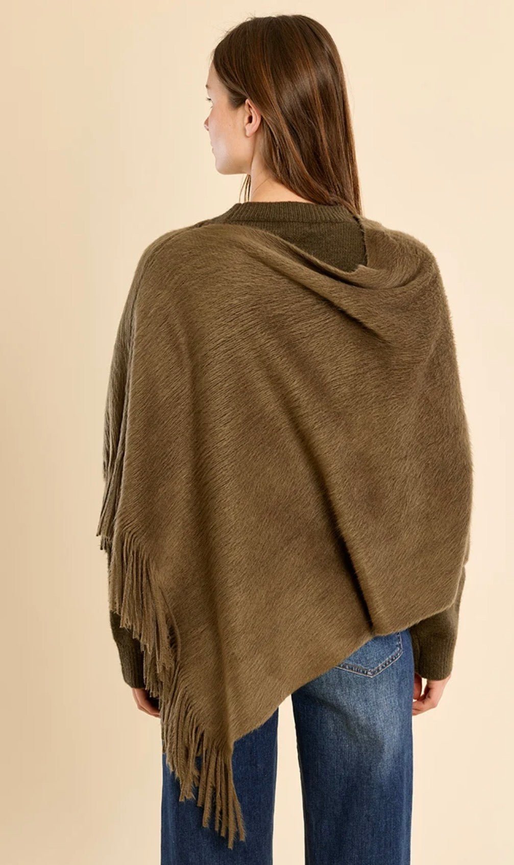 Fringe Knitted Poncho Olive - Fleur-De-Lis Boutique