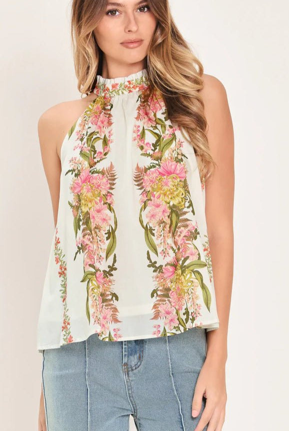 Floral Printed Woven Halter Top - Fleur-De-Lis Boutique