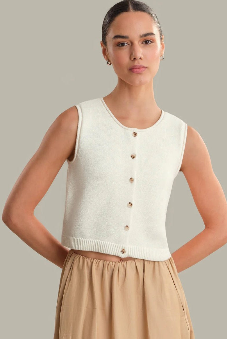 525 America Elle Button Front Vest Chalk - Fleur - De - Lis Boutique