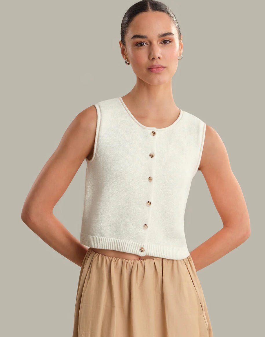525 America Elle Button Front Vest Chalk - Fleur - De - Lis Boutique