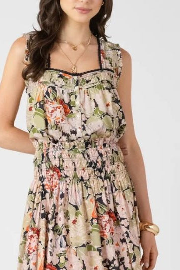 Black Tape Pintuck Detail Button Front Tank Vintage Rose - Fleur - De - Lis Boutique