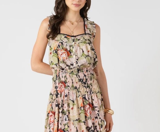 Black Tape Pintuck Detail Button Front Tank Vintage Rose - Fleur - De - Lis Boutique