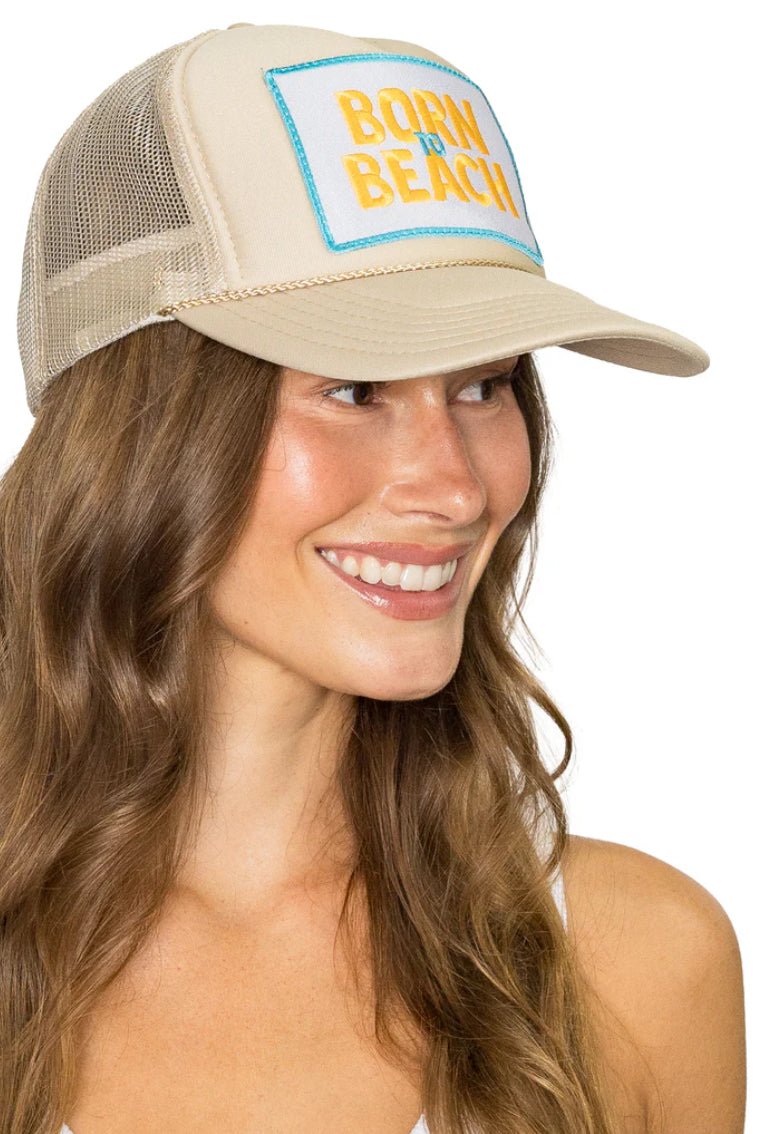 Feelin Friday Born to Beach Trucker Hat Tan - Fleur - De - Lis Boutique