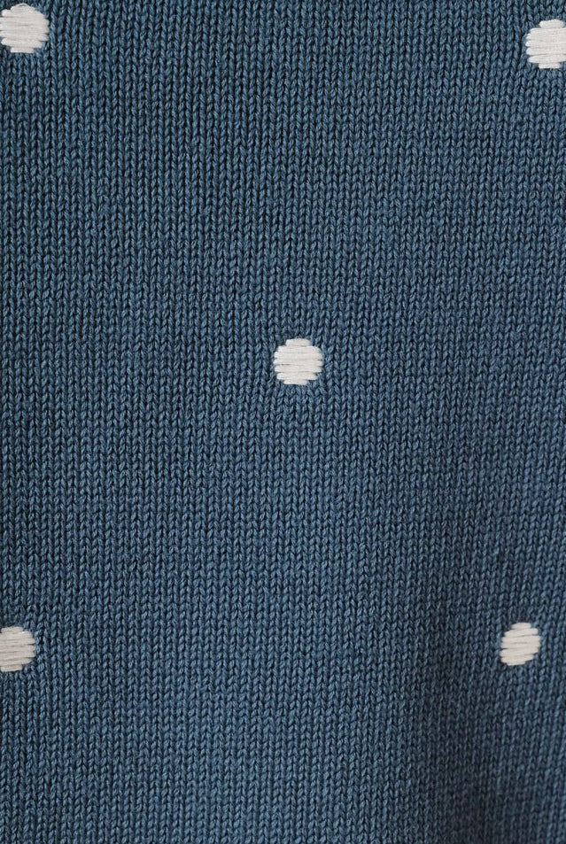 Round Neck Puff Short Sleeve Dot Sweater Dusty Blue - Fleur-De-Lis Boutique