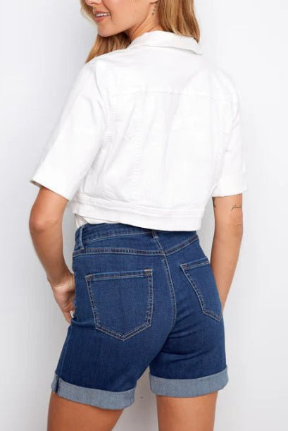 Hidden Short Sleeve Cropped Jacket White - Fleur - De - Lis Boutique