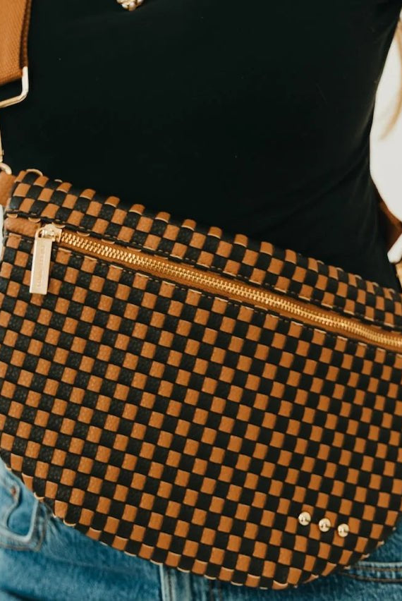 Pretty Simple Westlyn Woven Bum Bag Coffee Checkered - Fleur-De-Lis Boutique