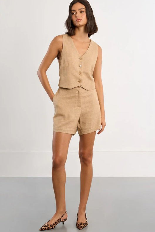 Molly Bracken Woven Shorts Beige - Fleur - De - Lis Boutique