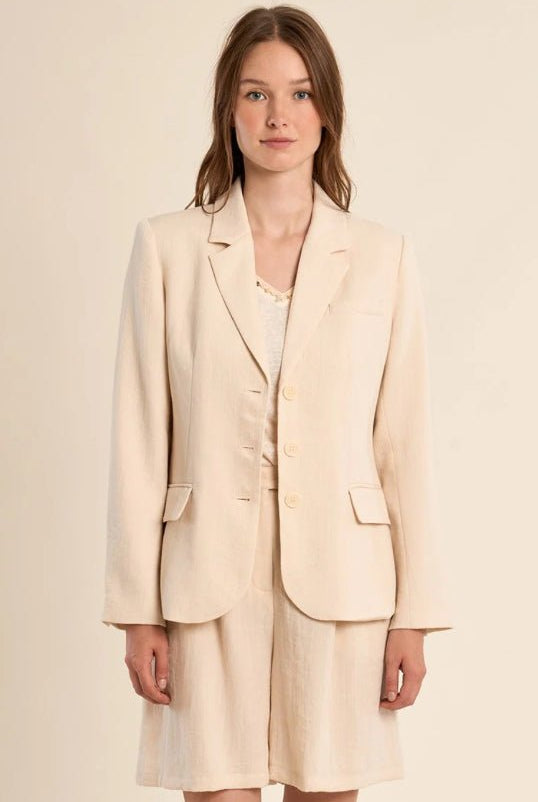Molly Bracken Woven Blazer Off White - Fleur - De - Lis Boutique