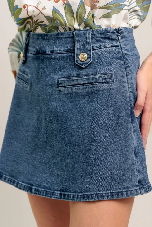 Hearts Eye Denim Skort Medium Indigo - Fleur - De - Lis Boutique