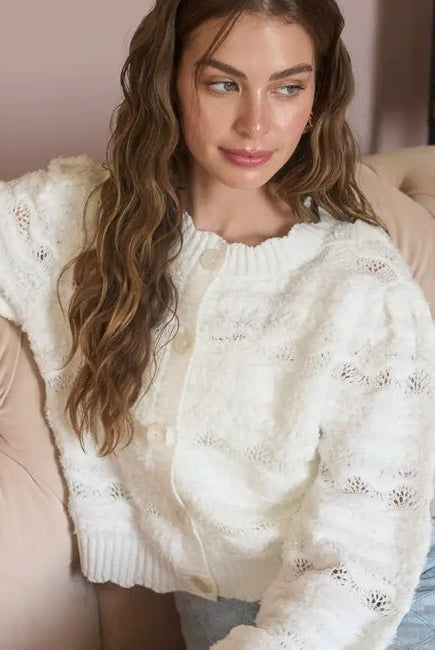 Moon River Scallop Hem Sheer Knit Cardigan - Fleur - De - Lis Boutique