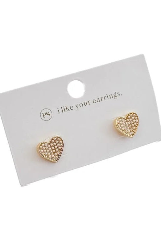 Pretty Simple Heart of Pearls Stud Earrings Waterproof - Fleur-De-Lis Boutique