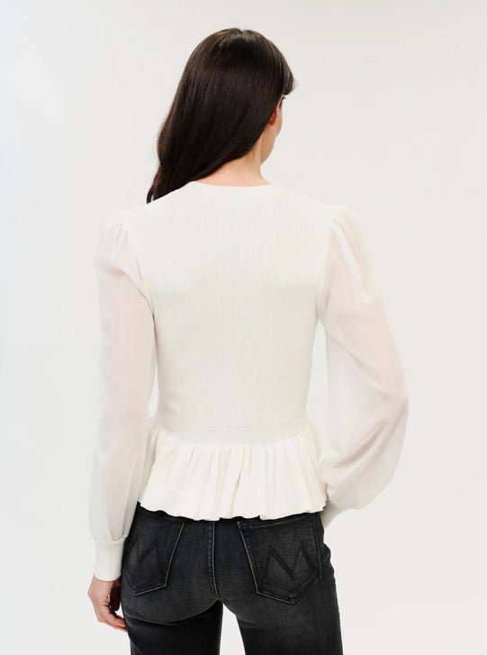 Six Fifty Alexandra Peplum White Sweater Chiffon Sleeve - Fleur-De-Lis Boutique