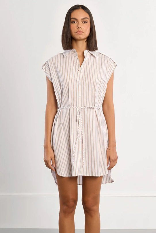Molly Bracken Woven Tunic Dress Beige Stripe - Fleur - De - Lis Boutique