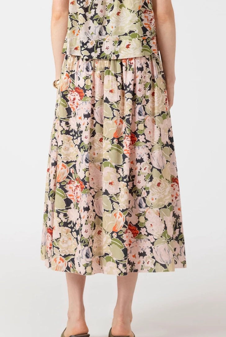 Black Tape Smocked Waist Midi Skirt Vintage Rose lol - Fleur - De - Lis Boutique