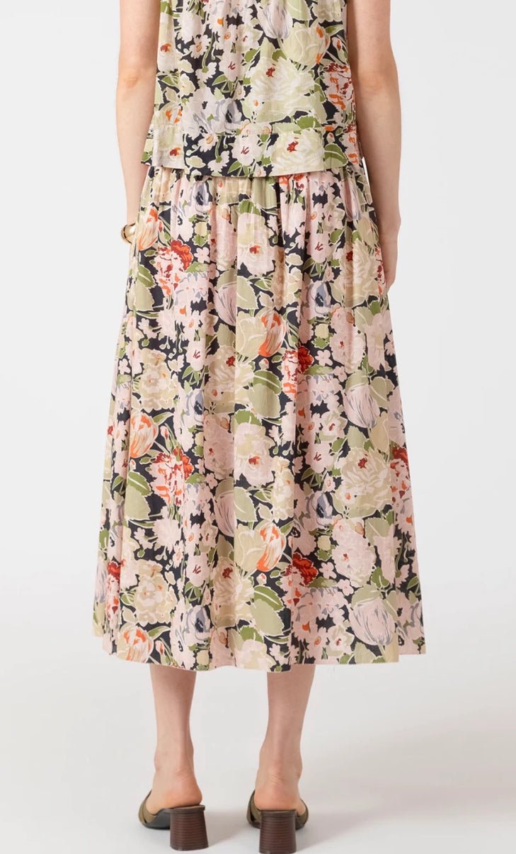 Black Tape Smocked Waist Midi Skirt Vintage Rose lol - Fleur - De - Lis Boutique