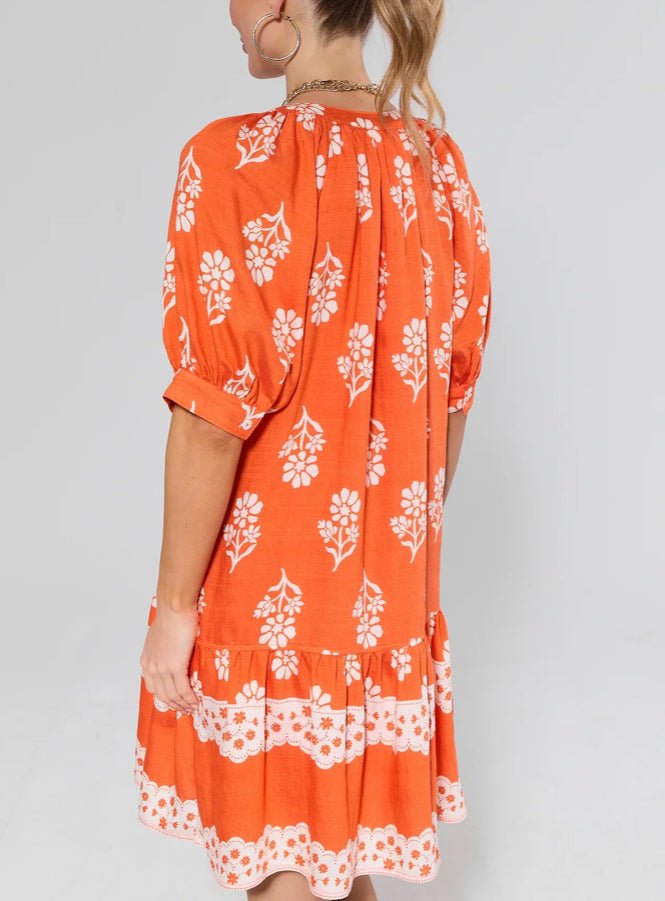 THMl Orange Floral Button Up Dress - Fleur - De - Lis Boutique