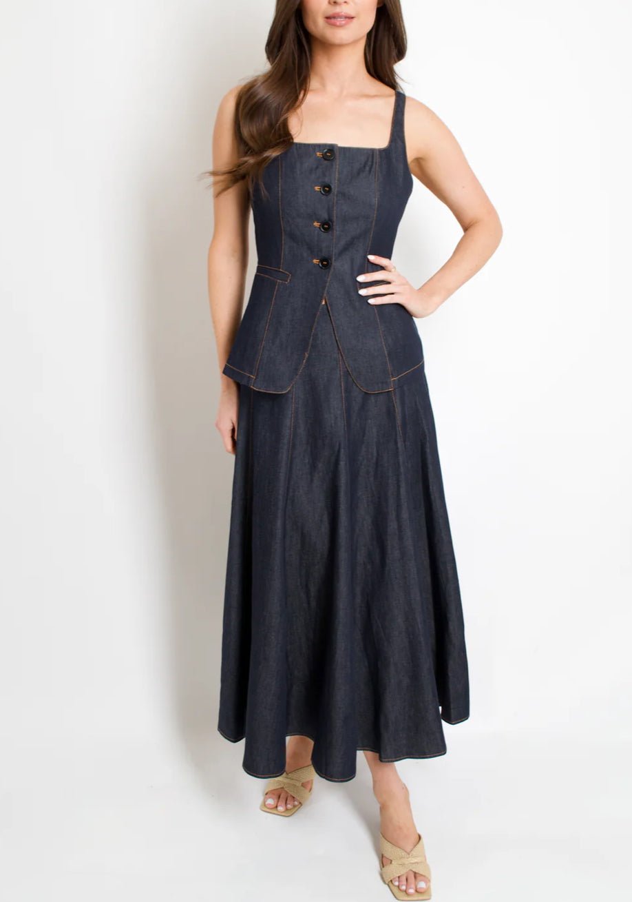 Lucy Paris Nova Circle Skirt Dark Wash Denim - Fleur-De-Lis Boutique