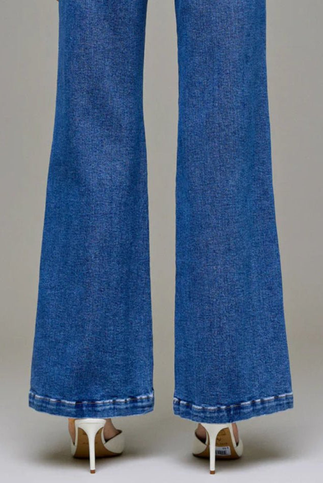 Hidden Pintuck Mid Rise Comfort Flare Dark Wash - Fleur - De - Lis Boutique