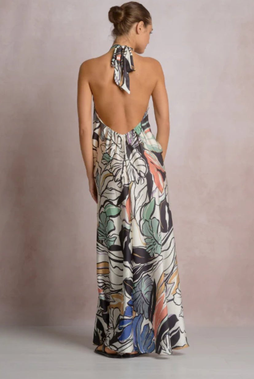 Elan Blue Botonical Maxi Halter - Fleur - De - Lis Boutique