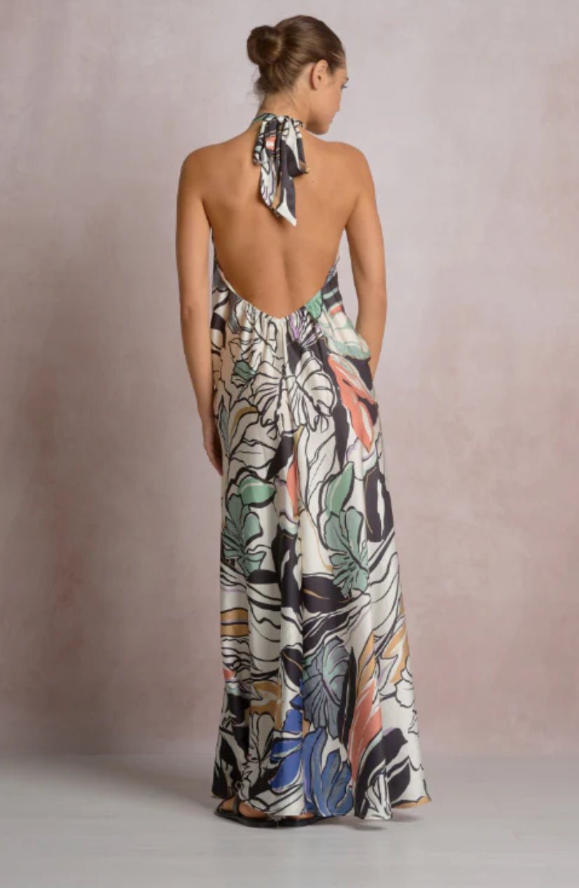Elan Blue Botonical Maxi Halter - Fleur - De - Lis Boutique