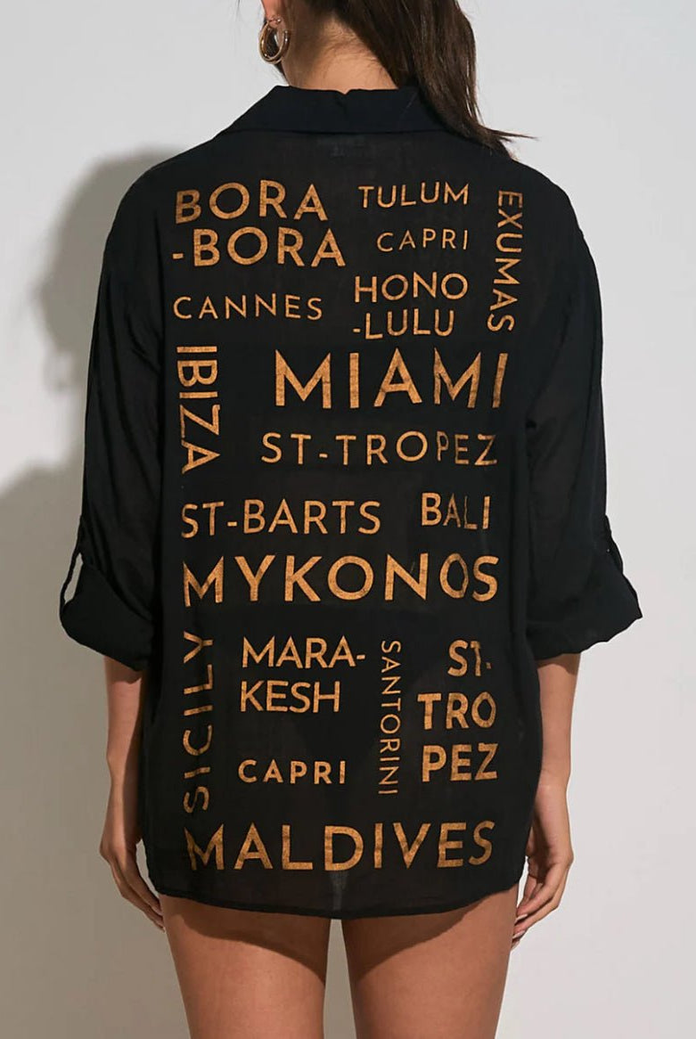 Elan Traveler Button Down Cover Up Black - Fleur - De - Lis Boutique