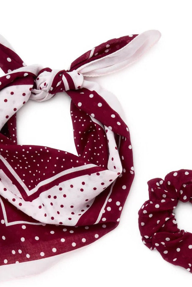 Ink + Alloy Polka Dot Scarf Maroon and White - Fleur-De-Lis Boutique