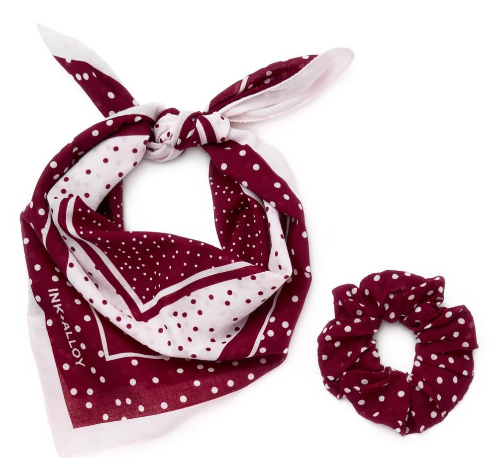Ink + Alloy Polka Dot Scarf Maroon and White - Fleur-De-Lis Boutique