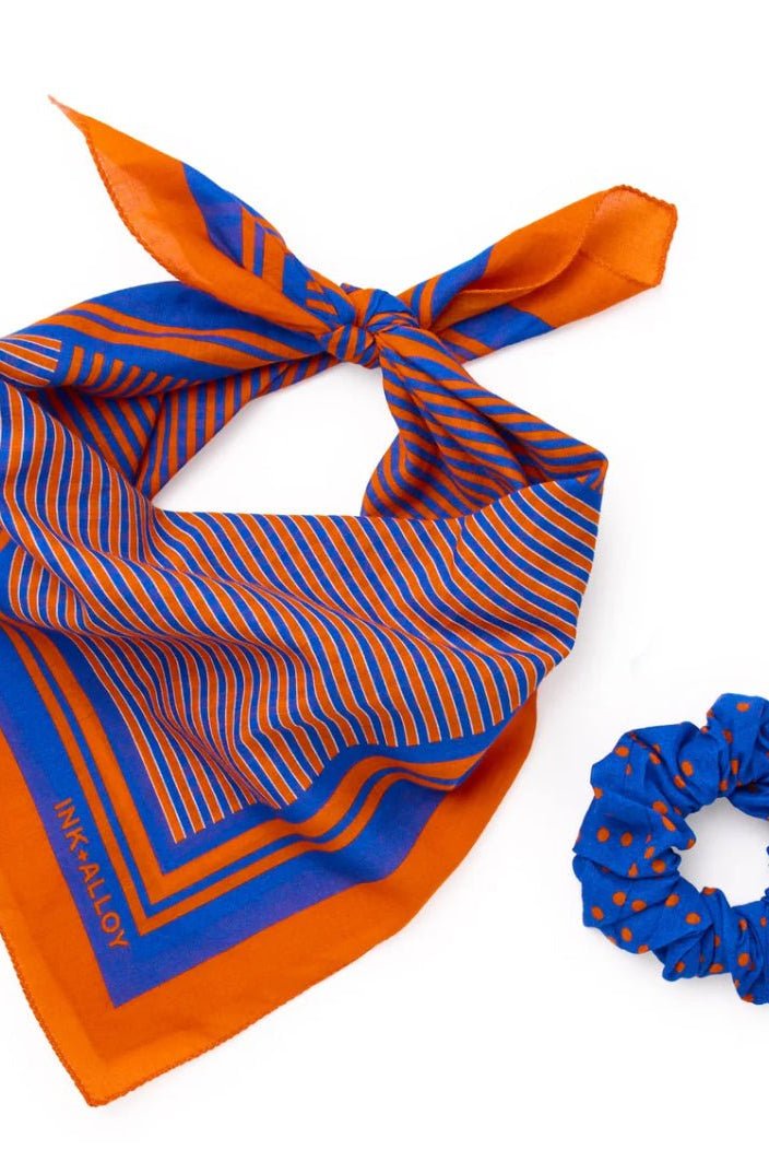 Ink + Alloy Stripe Scarf Blue and Orange - Fleur-De-Lis Boutique