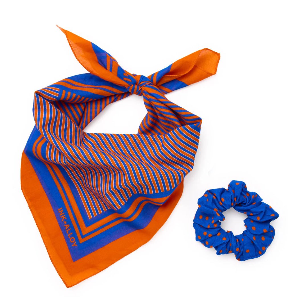 Ink + Alloy Stripe Scarf Blue and Orange - Fleur-De-Lis Boutique
