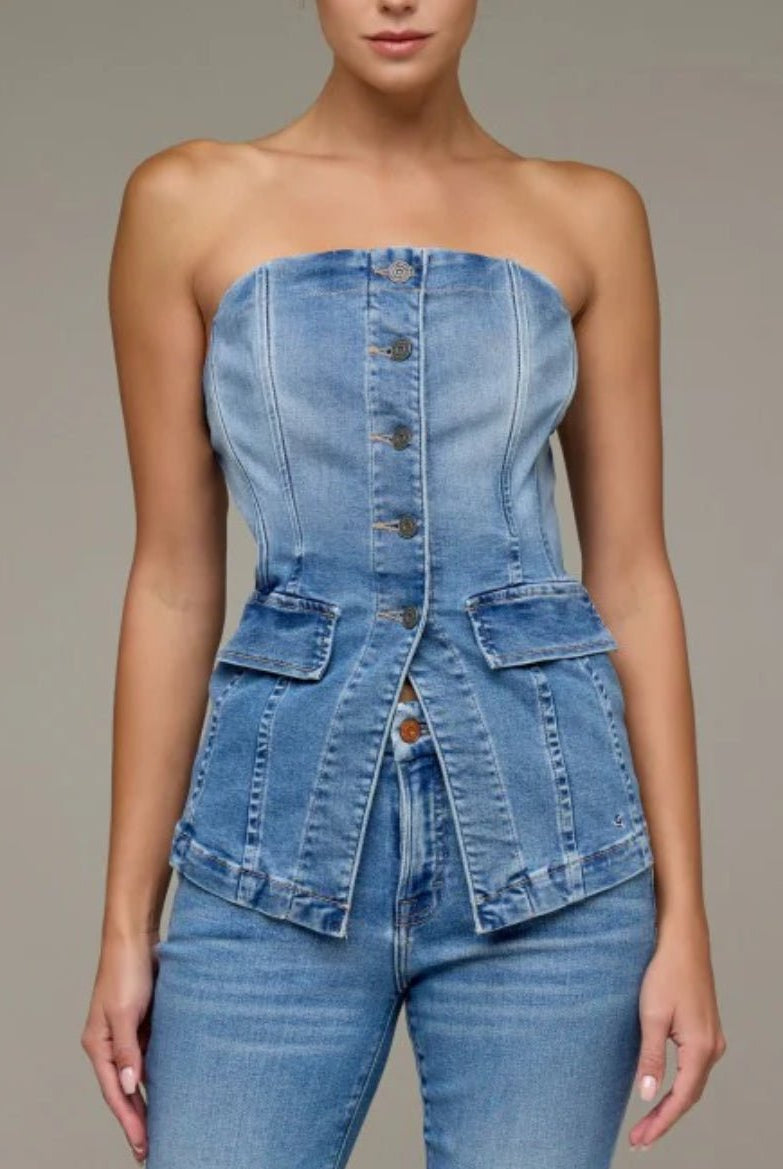 Hidden Medium Wash Tuxedo Bustier - Fleur-De-Lis Boutique
