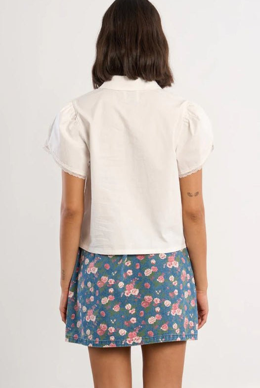 Woven White Lace Sleeve Detail Shirt - Fleur - De - Lis Boutique