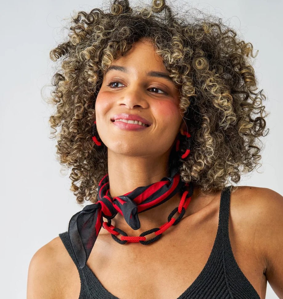 Ink + Alloy Game Day Beaded Hoops Red Black - Fleur-De-Lis Boutique