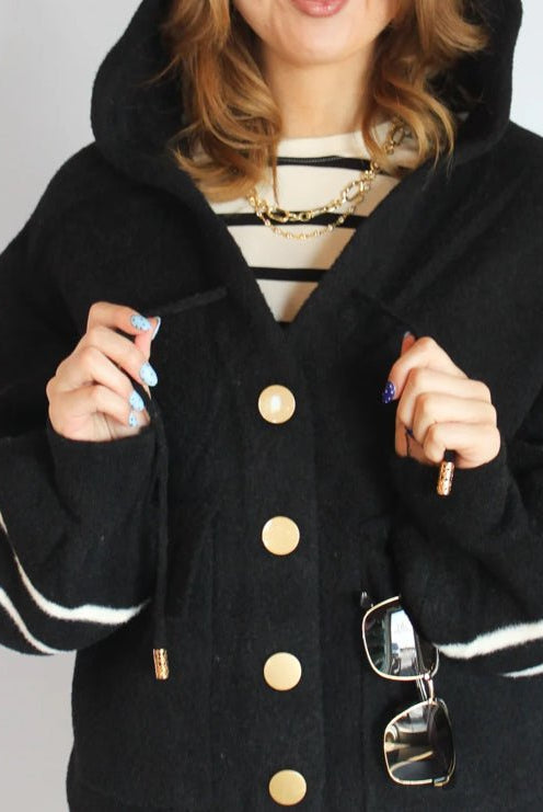 Oat Crop Knit Hoodie Stripe Sleeve - Fleur - De - Lis Boutique