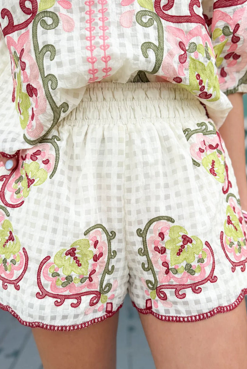 THML Embroidery Detail Texture Shorts - Fleur - De - Lis Boutique