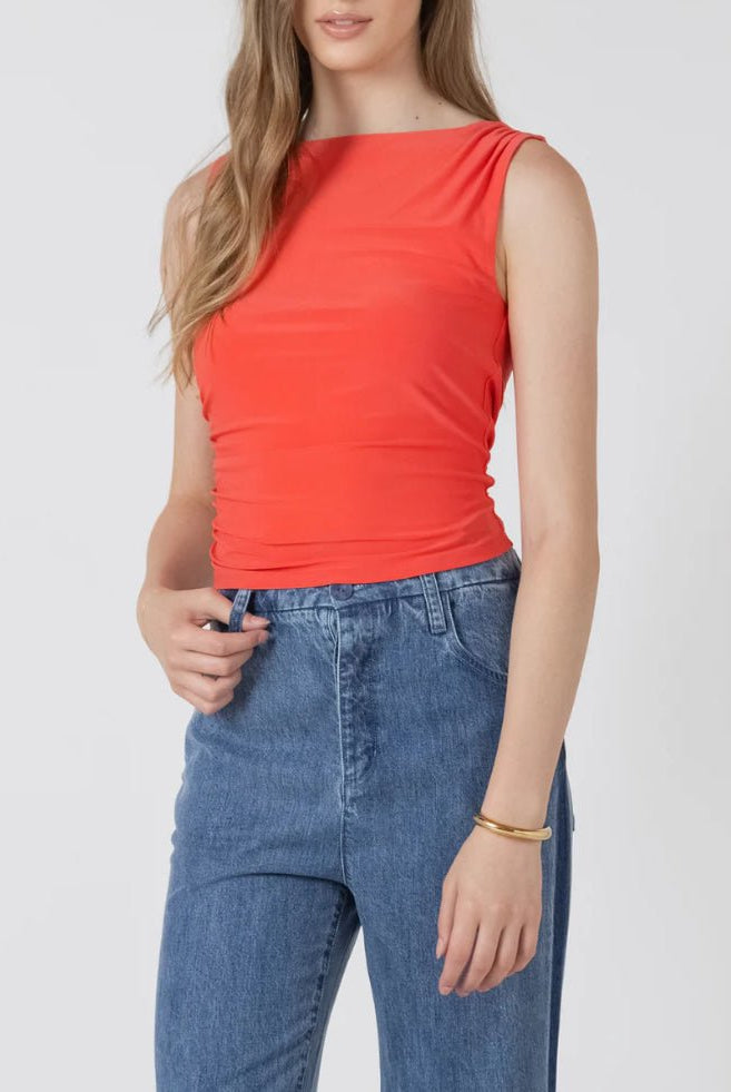 Black Tape Shirred Detail Tank Bright Cherry - Fleur - De - Lis Boutique