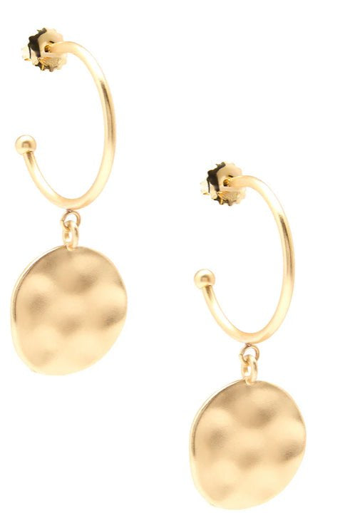 Zenzii Medallion Charm Hoop Matte Gold Earrings - Fleur - De - Lis Boutique