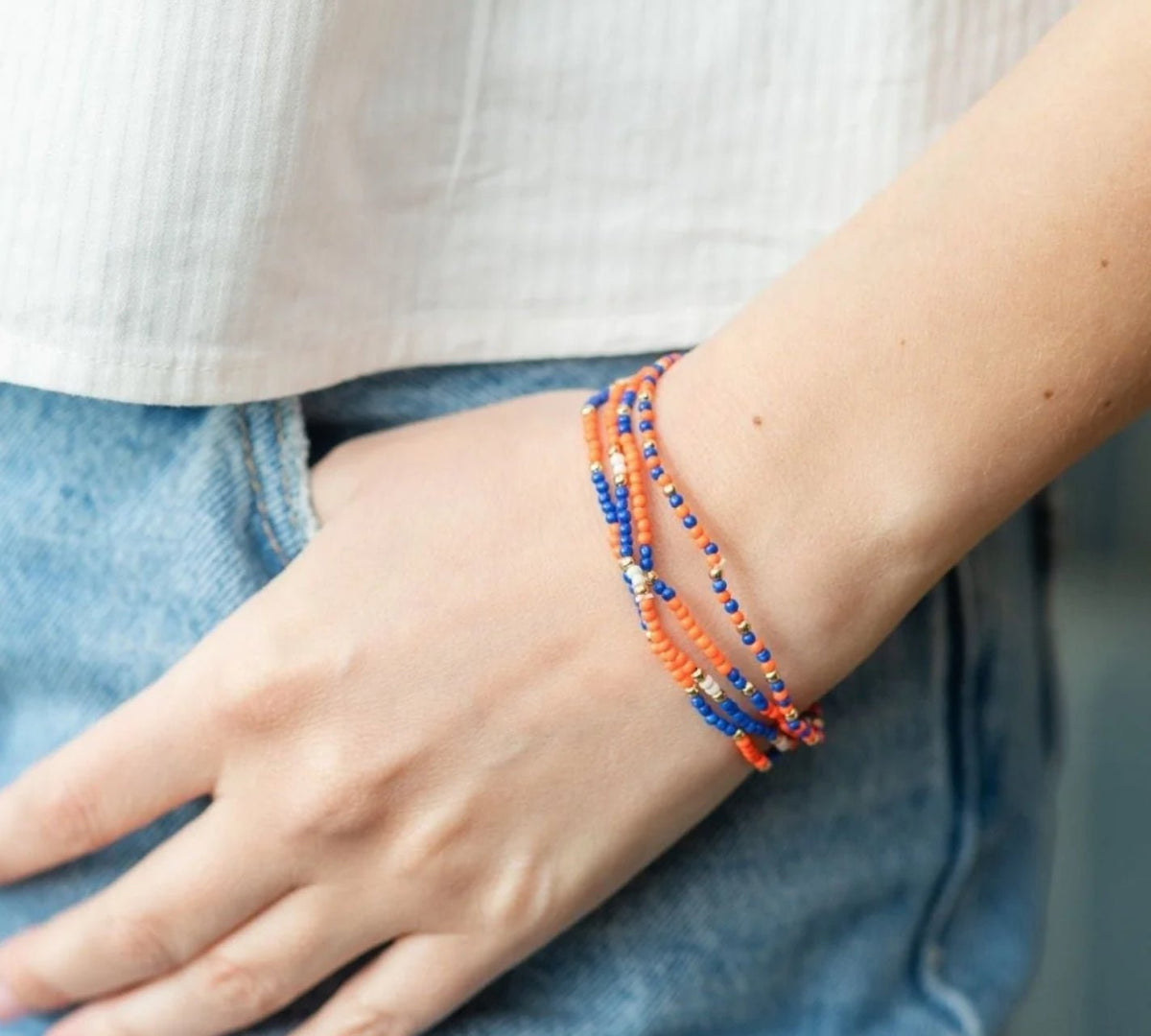 Game Day Bracelet Blue Orange White - Fleur-De-Lis Boutique