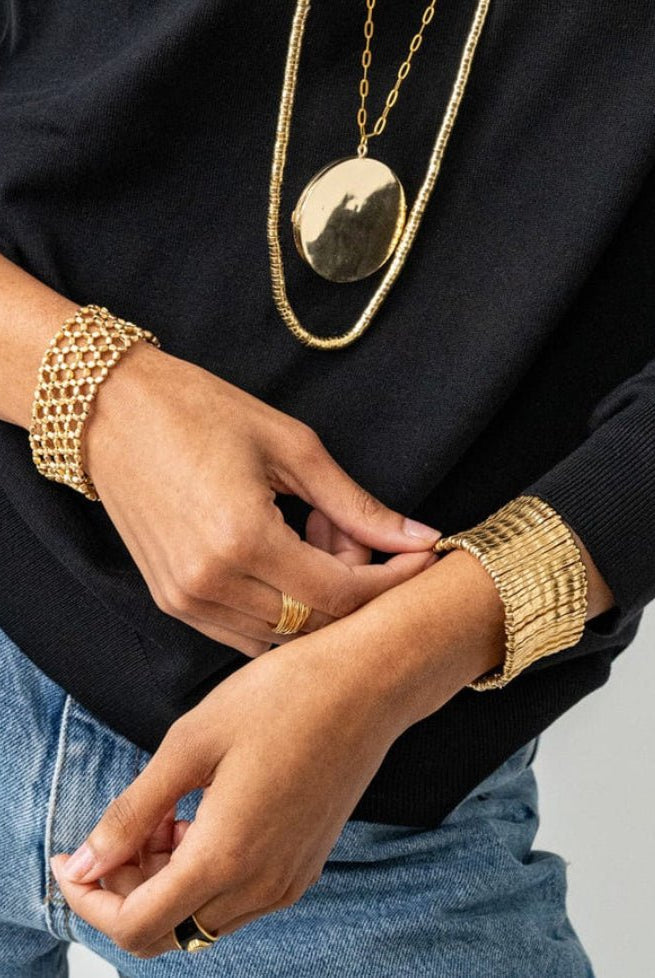 Ink + Alloy Winnie Wide Stretch Bracelet Brass - Fleur-De-Lis Boutique