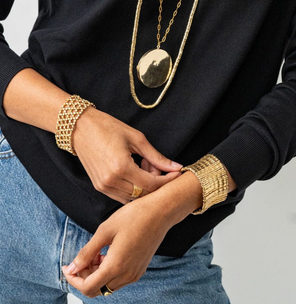 Ink + Alloy Winnie Wide Stretch Bracelet Brass - Fleur-De-Lis Boutique