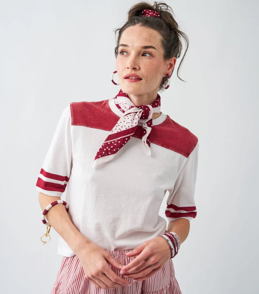 Ink + Alloy Polka Dot Scarf Maroon and White - Fleur-De-Lis Boutique