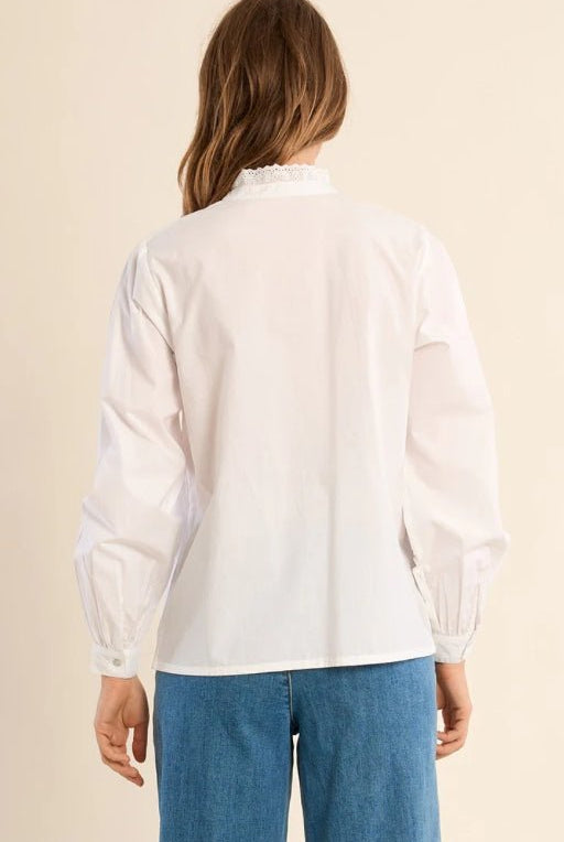 Molly Bracken Cotton Shirt with Lace Detail White - Fleur - De - Lis Boutique