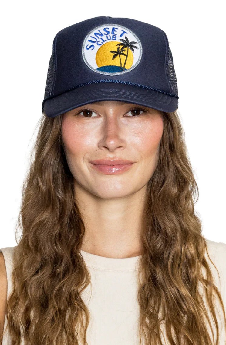 Feelin Friday Sunset Club Trucker Hat Navy - Fleur - De - Lis Boutique