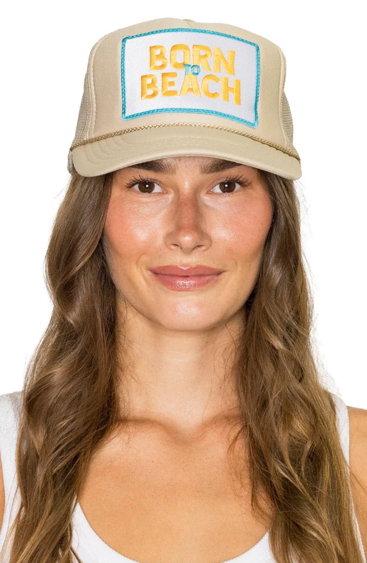 Feelin Friday Born to Beach Trucker Hat Tan - Fleur - De - Lis Boutique
