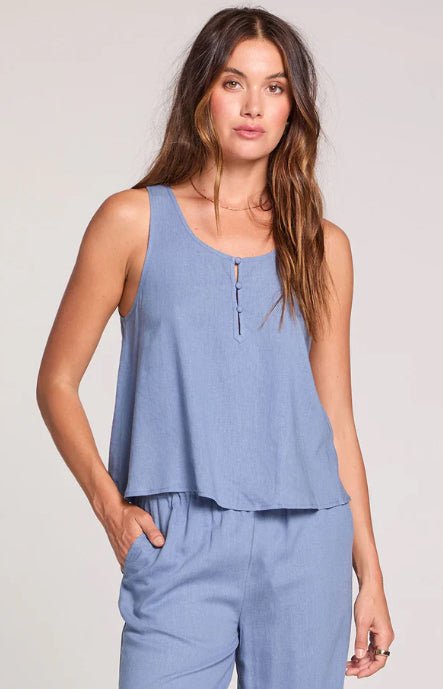 Saltwater Luxe A - Line Worn Blue Tank - Fleur - De - Lis Boutique